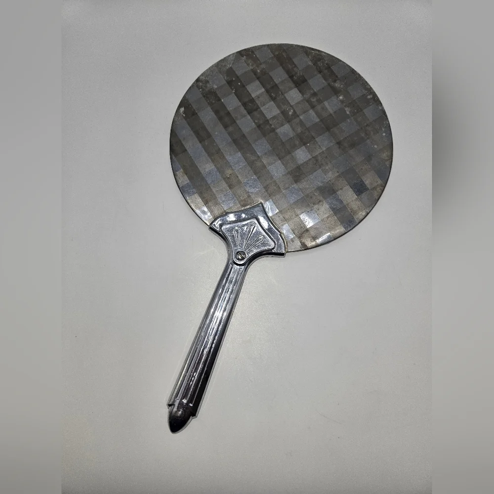 Vintage Hand Mirror Art Deco Style Vanity Mirror Chrome Finish Round‎